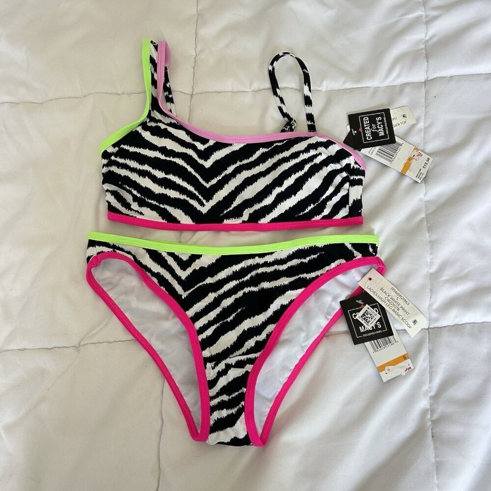 NWT Bikini Swim Set Top Bottom Zebra‎ Print Juniors Small California Waves Pink